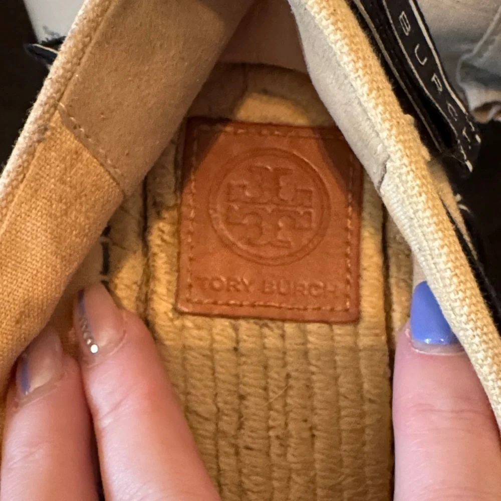 Tory Burch Cream Espadrilles with Black Logo Trim
